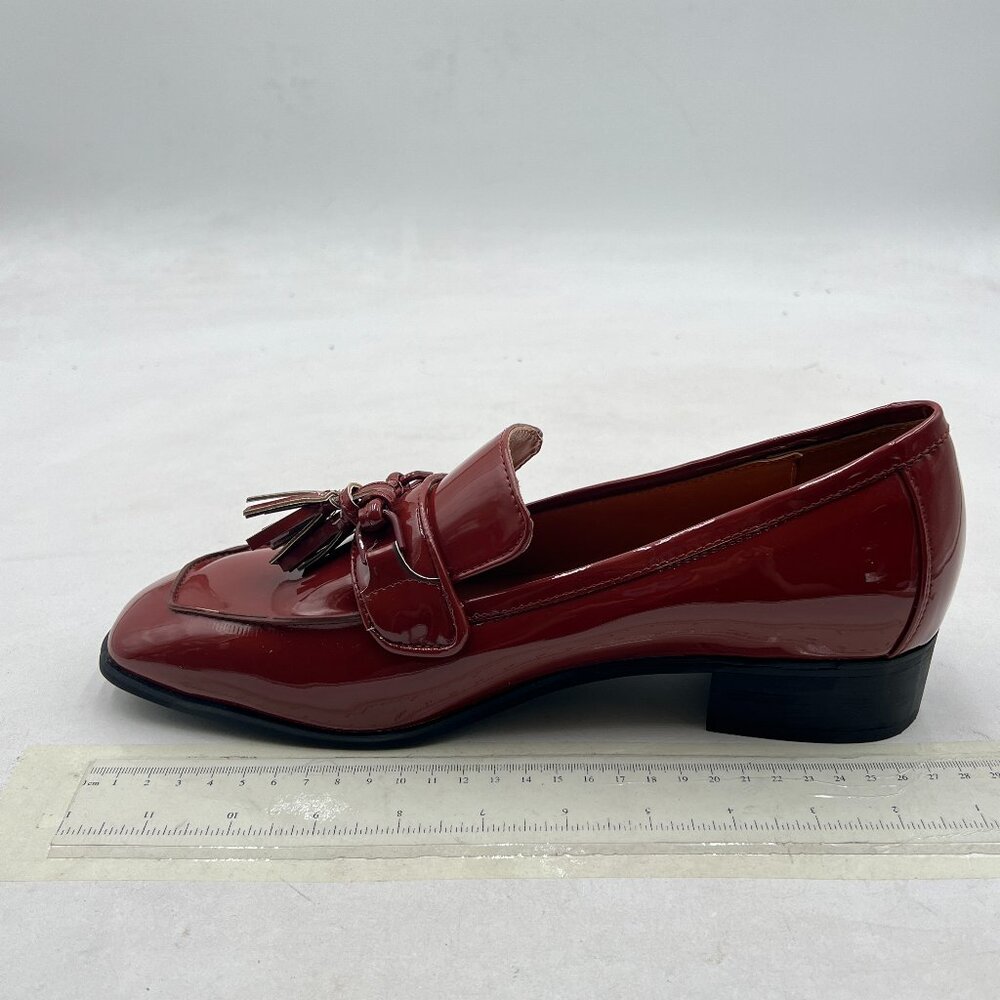 FOWT Wine Square Toe Tassels Decor Loafers Low Heel Slip On Casual Daily Shoes